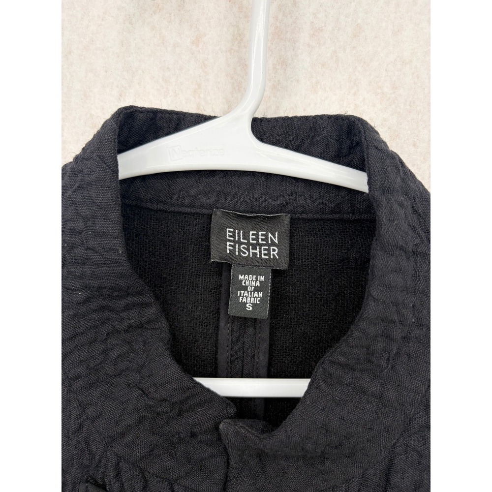 Eileen Fisher Black Italian Wool Linen Textured Frog Toggle Long Coat R6EW-1 S - Picture 2 of 8